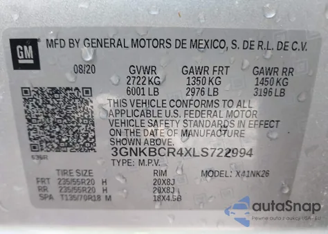 2020 Chevrolet Blazer Fwd 2Lt from USA, damaged, VIN 3GNKBCR4XLS722994